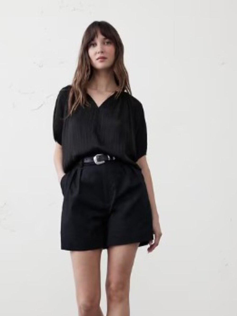 BR Factory Crushed Pleated Top - BLACK